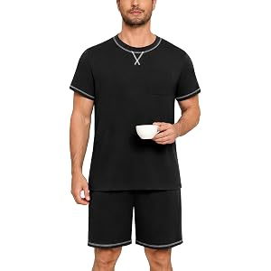 muair Men's Pajamas Set Casual Short Sleeve Shirts and Shorts 2 Piece Loungewear With Pockets