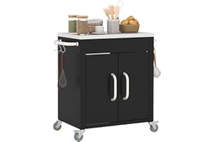 Outsunny Outdoor Grill Cart with Stainless Steel Top, Pizza Oven Table with Wheels Hooks Cabinet Handles, Black