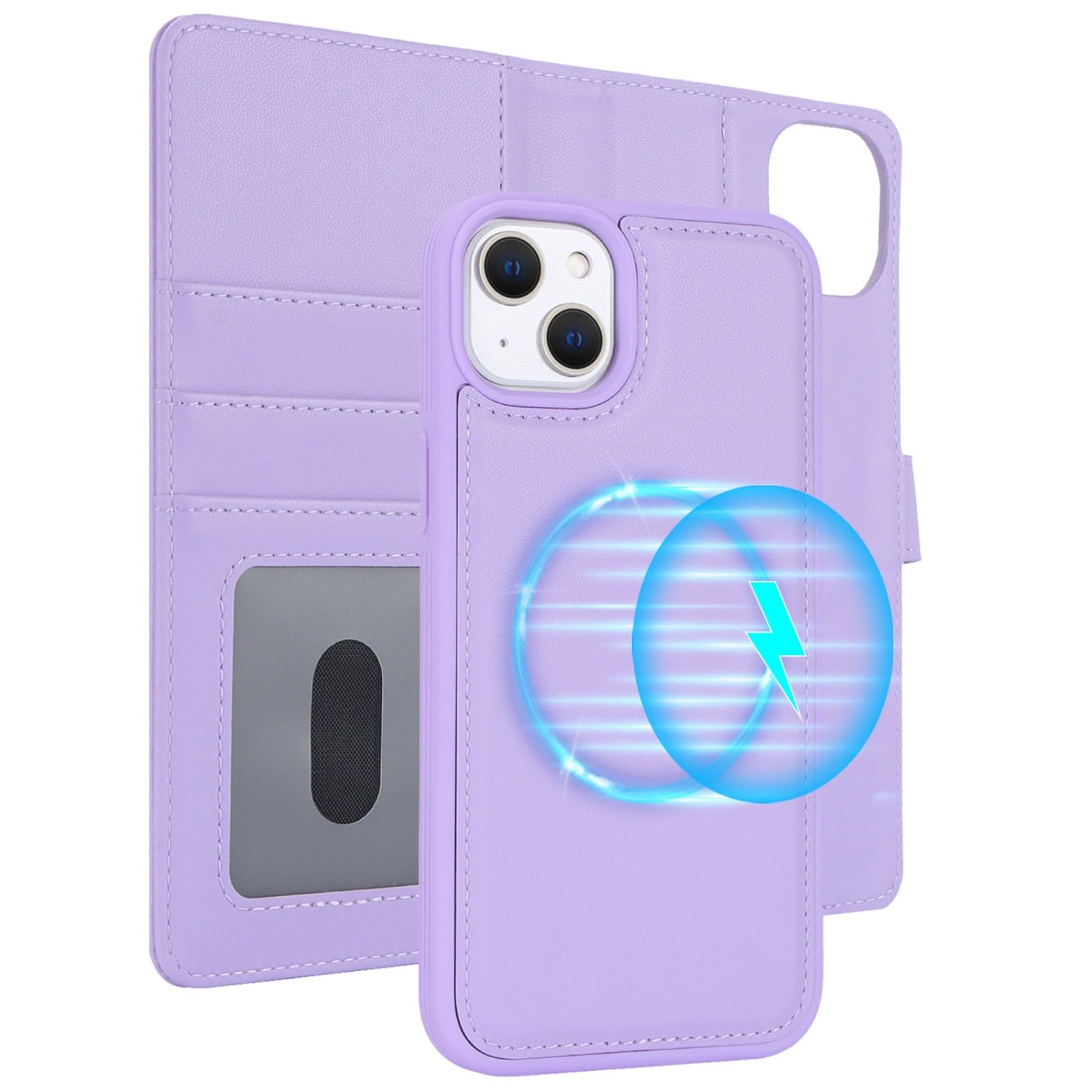 Zouzt for iPhone 14 Plus 6.7 Inch Detachable Wallet Case with Card Holder for MagSafe, Premium PU Leather 2 in 1 Flip Folio Book Magnetic Stand Protective Phone Cover for iPhone 14 Plus - Purple — image 1