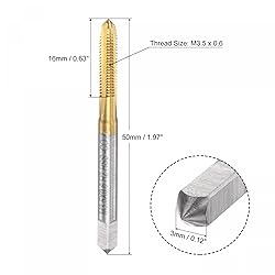 uxcell Straight Flute Taps, M3.5 x 0.6 Metric Left
