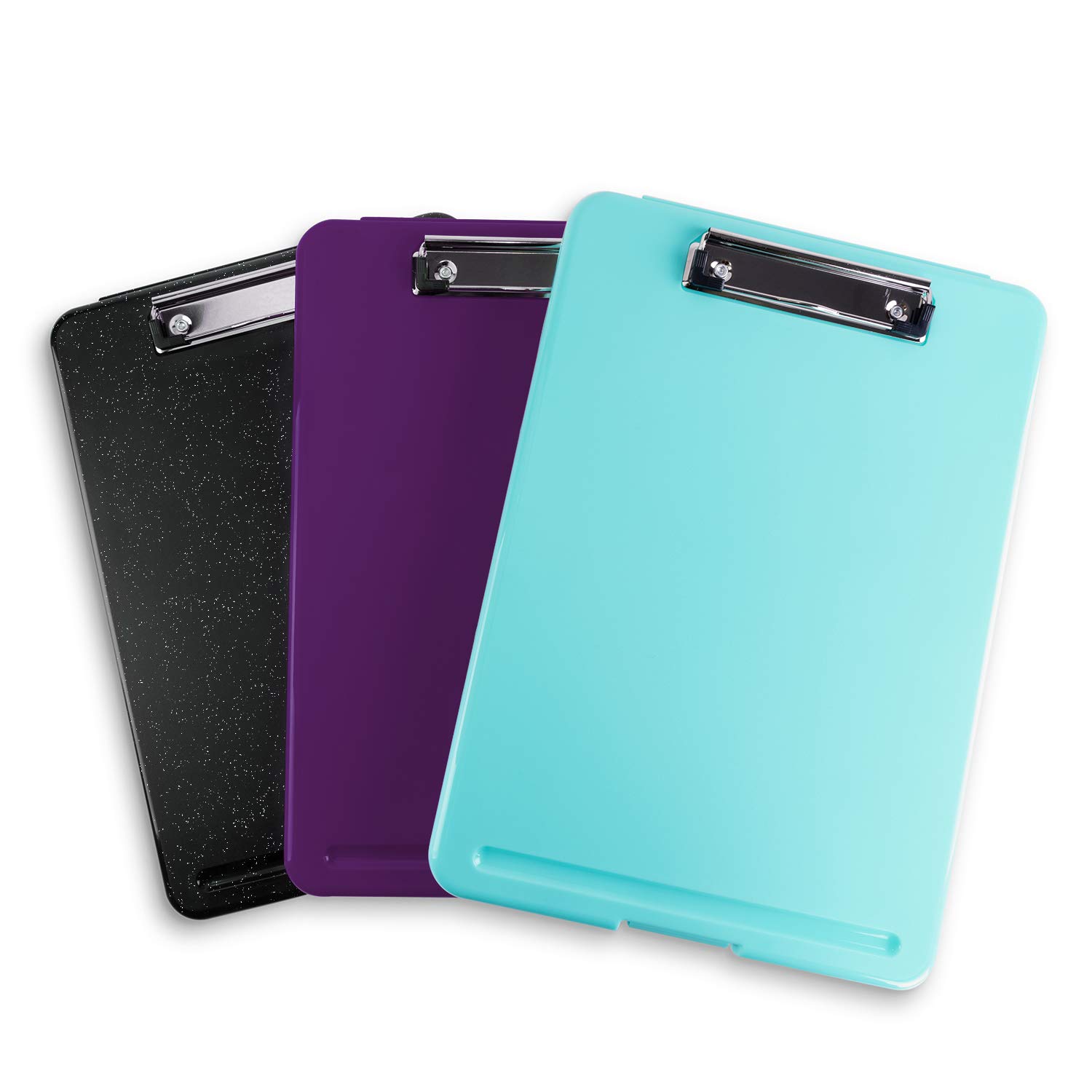 Super Z Outlet Slim Plastic Nursing RN Style Coaches Clipboard with Open Foldable Storage, Classroom Teacher College Size (9.5" x 13.5") (3-Pack (Assorted))