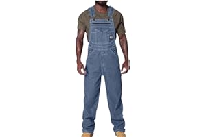 Clearance Men's Bib and Brace Work Overalls, Denim Breathable Dungarees, Solid Workwear Jeans Dungarees with