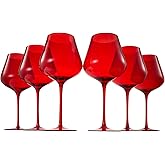 Red Ruby Crystal Wine Glasses Set of 6 | Elegant 20oz Tall Drinkware | Festive Holiday & Christmas Glassware for Hosting and Gifting | Sophisticated Italian-Inspired Barware for Wife, Mom, or Friend