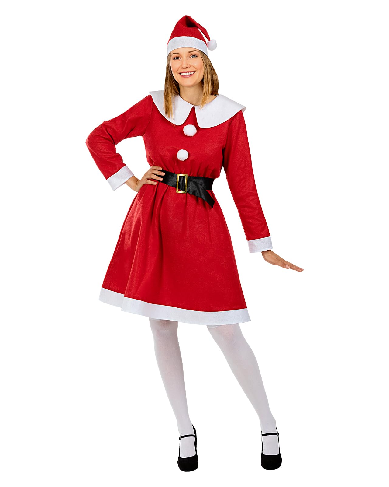 Funidelia Mrs. Claus Costume for Women, Includes Dress, Hat and Belt, Christmas - Outfit for Adults for Parties, Carnival and Halloween - Size L Red