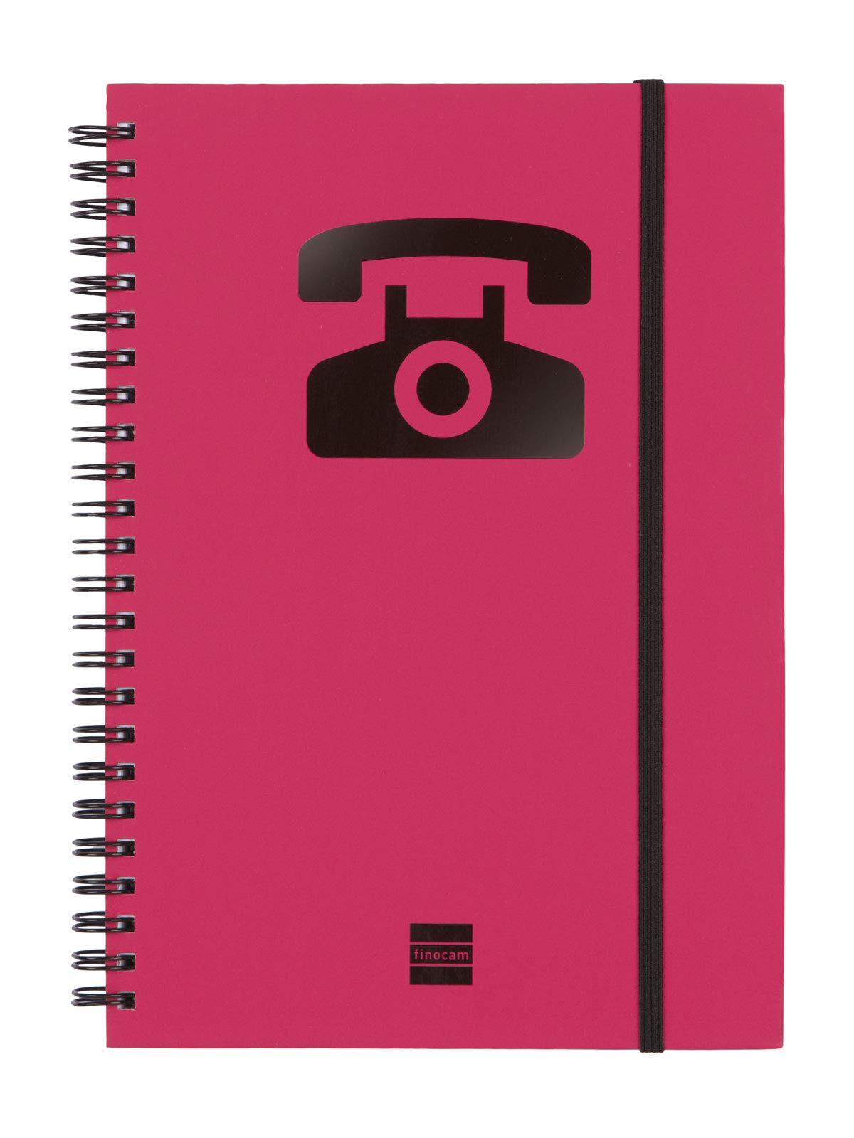 Finocam - Double spiral address book and elastic band closure | 48 sheets | A5 double spiral bound alphabetical contacts organiser - colour Magenta