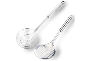 TENTA Kitchen Multi Kitchen Utensil Stainless Steel Cooking Skimmer Slotted Fish Turner Spatula Spoon Colander Drain Water Fi