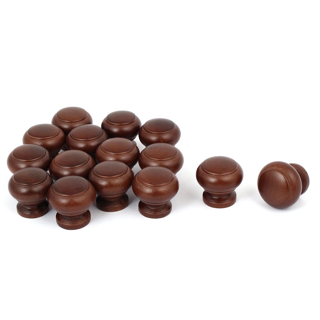 sourcing map Home Cabinet Drawer 27mmx25mm Wooden Wood Pull Knob Grab Handle Dark Brown for Dresser Drawer Wardrobe 15pcs