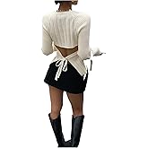WDIRARA Women's Cut Out Tie Back Sweater Long Sleeve Backless Knit Tops