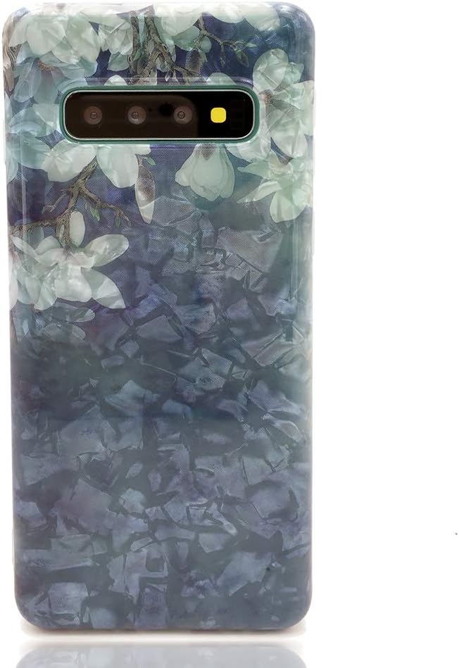 HUIYCUU Case Compatible with Galaxy S10 Plus Case, Glitter Design Soft Matte Bumper Girls Floral Pattern Flexible Shockproof Shell Cover Case for Galaxy S10 Plus, Flower Blue