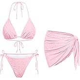 Women 3 Piece Swimsuits - Sexy Triangle Bikini Sets with Cover Up Halter String Tie Side Bathing Suits
