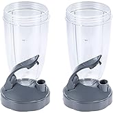 2Pack 24oz Blender Tall Cup with Flip Top to Go Lid, Compatible with Nutribullet Blender 600w and 900w
