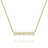 LOUISE VELLA 14K Gold Necklaces for Women Gold Pendant Necklaces for Women with Cubic Zirconia Exudes Elegance and Charm Bar Necklace for Womens with CZ Pendant Adjustable in Length 18in