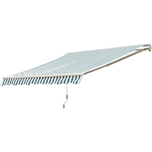 Outsunny 12' x 10' Manual Retractable Awning Outdoor Sunshade Shelter for Patio, Balcony, Yard, with Adjustable & Versatile Design, Green and White