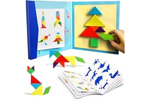 Beestech Wooden Tangram Puzzle Book, Travel Games for Kids in Car, Plane or Take Out for Restaurant, Educational Learning Puzzles Toys, On The Go Toys for Kids, Boys, Girls 3,4,5,6,7,8 Years Old