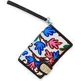 Asatre Hemp Wallet with Floral Embroidery, Handcrafted Bi-Fold Card Holder, Beige, Brown Trim, Zipper Compartment, Traditional Style (Blue)