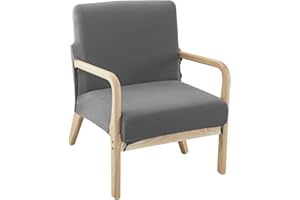 Deisy Dee Printed Mid-Century Modern Chair Cover, Stretch Reading Armchair Covers, Upholstered Living Room Chair Covers (Dark Grey)