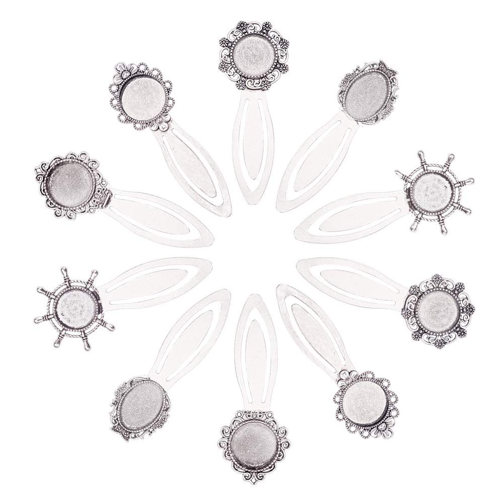 NBEADS 10 Sets Bookmark Cabochons Bookmark Pendant Setting with Clear Domed Glass Cabochon for DIY Bookmark Making
