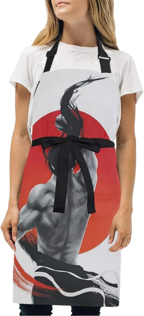 Amazon Eilanna エプロン 筋肉の練習で武士カタナ日本語サンアジア規律 ファッションパターン 調節可能首掛け カフェ風 業務用 家庭用 作業用 男女兼用 シンプルデザイン エプロン オンライン通販