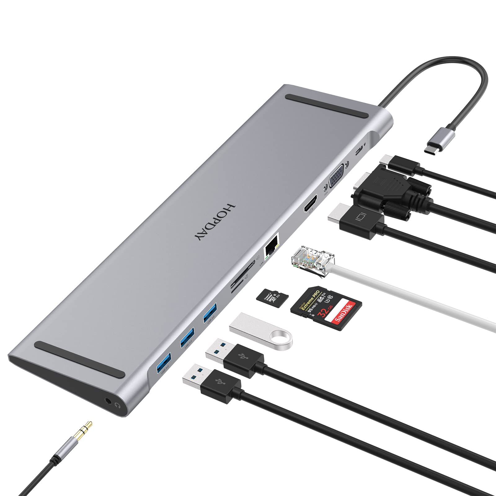 USB C Docking Station, HOPDAY 10 in 1 Docking Station for MacBook M1, Dual Display Laptop USB C Hub Dock for MacBook & Windows (HDMI, VGA, PD 100W, Ethernet, SD/TF Card Reader, Audio, 3 USB Ports)