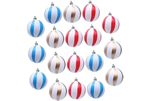 WEKADRIN 18pcs Colorful Striped Christmas Ball Ornaments Shatterproof Hanging Pendants for Holiday Party
