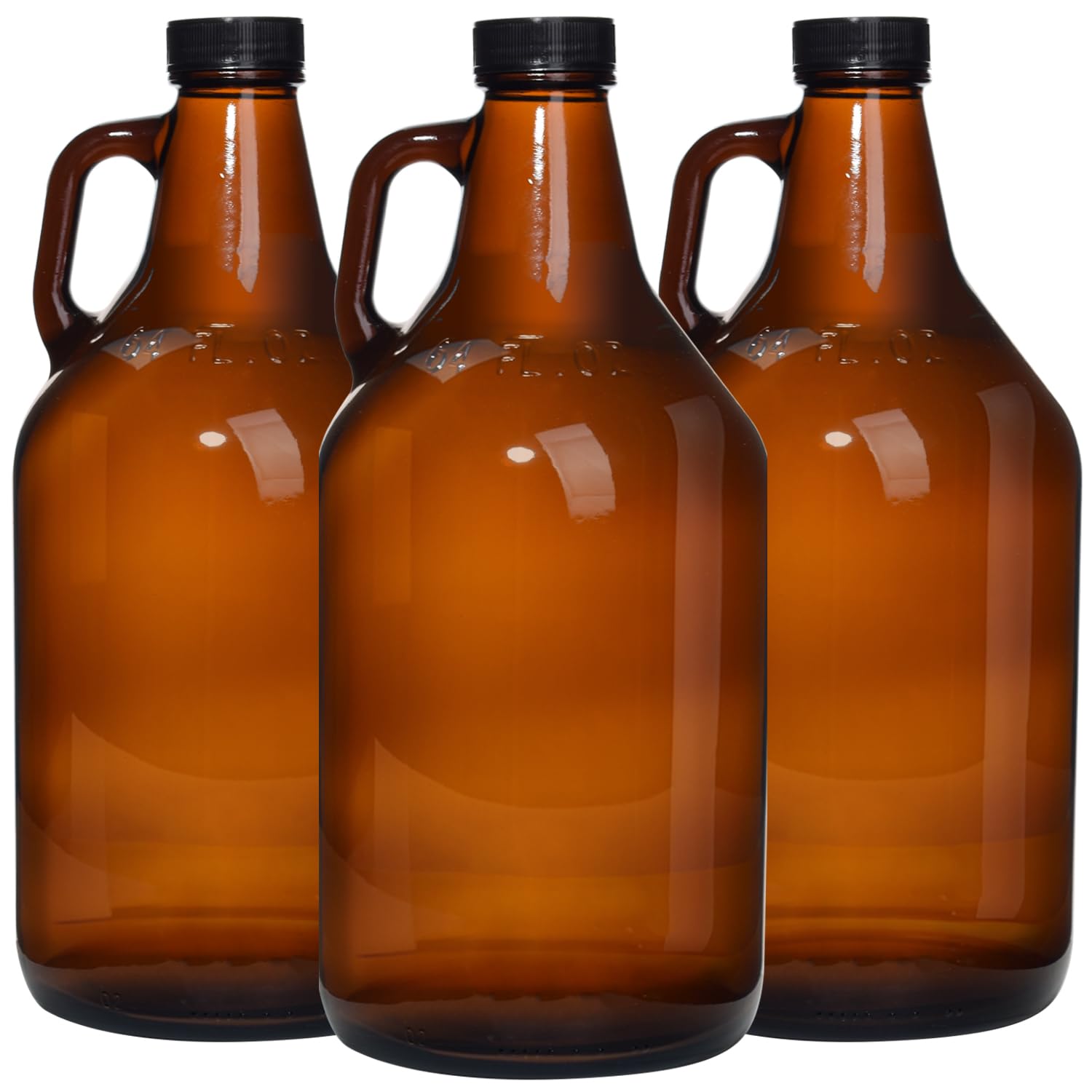 Photo 1 of Galssmagic Amber Glass Growlers for Beer 64 oz,3 Pack Half Gallon Glass Jug with Seal Cap and Handle for Home Brewing,Kombucha,Water