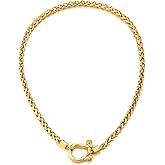COOLSTEELANDBEYOND Mens Women Stainless Steel Wheat Chain Necklace With Horseshoe Shackle Clasp, Nautical Anchor Buckle Closure, Statement Jewelry