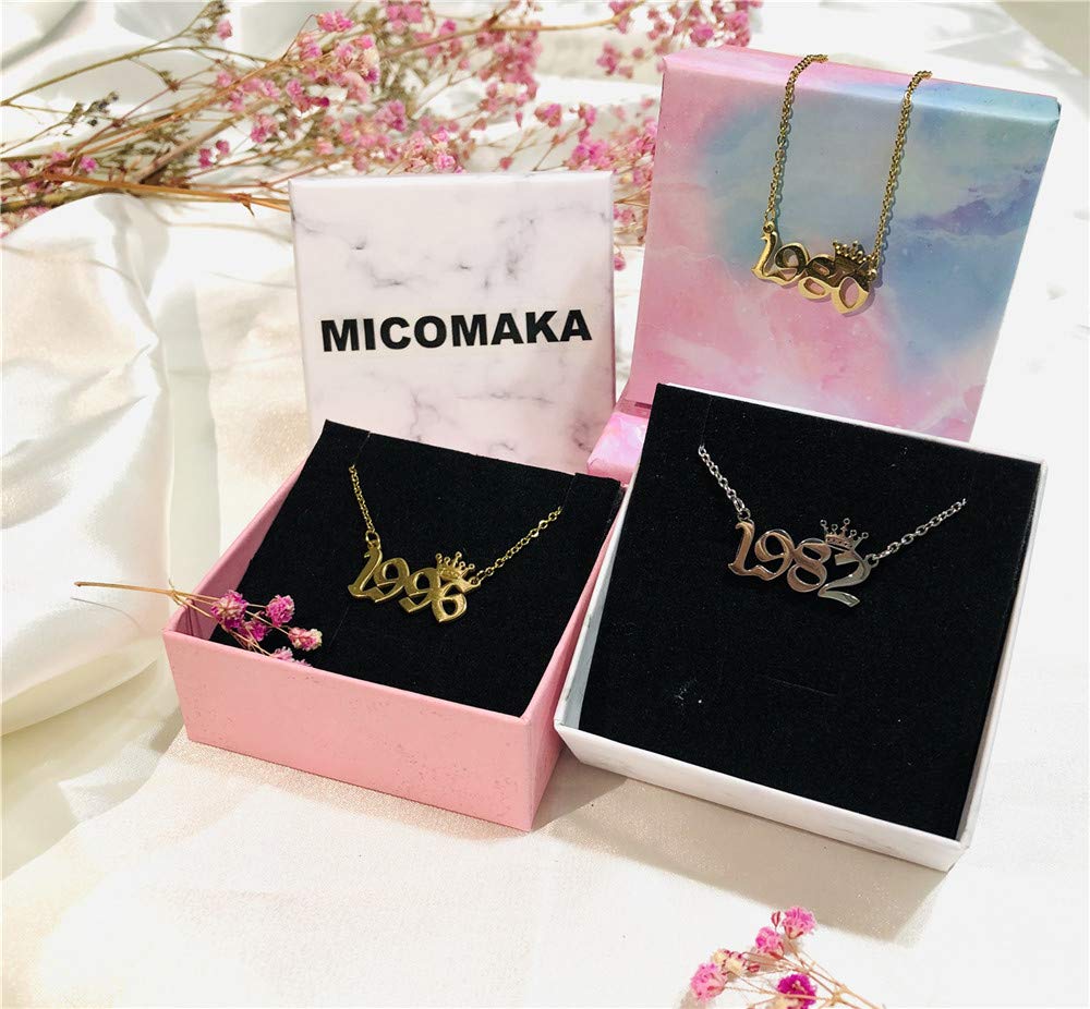 MICOMAKA Birth Year Number with Crown Necklace,Old