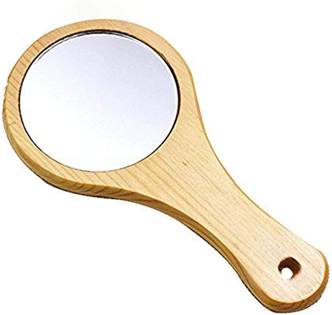 GOHIDE 1pc Creative Wooden Makeup Mirror Round Side Handheld Mirror(14x7.5cm)