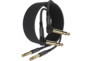 Elebase 1/4 Inch TRS Instrument Cable 10FT 2Pack,Right-Angle to Straight 6.35mm Male Jack Plug Stereo Audio Cord,6.35 Balance
