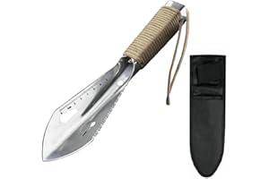 NUOSWEK Gardening Trowel, Multifunctional Survival Digging Trowel, Light Weight Serrated Edge Digger with Sheath (Silver)