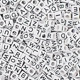 1000 Pieces 6mm White Acrylic Alphabet Letter A-Z Cube Beads for Jewelry Making, Bracelets, Necklaces, Key Chains and Kids Jewelry with 1 Roll Elastic Crystal String Cord