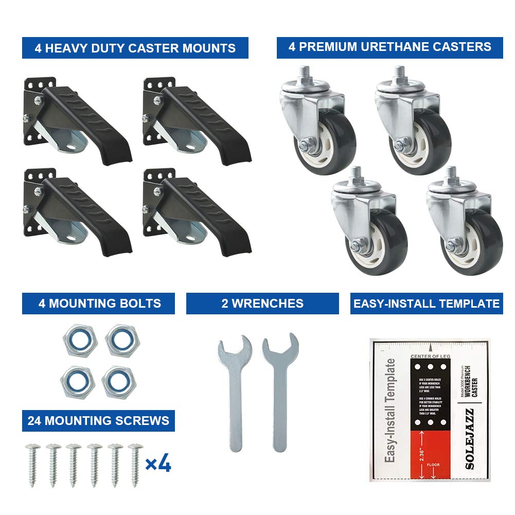 Upgraded SOLEJAZZ Workbench Caster kit 880 LBS Capacity 4 Heavy Duty