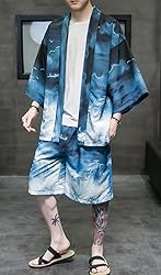 Ambcol Men's Japanese Style Kimono Tops Shorts Sets