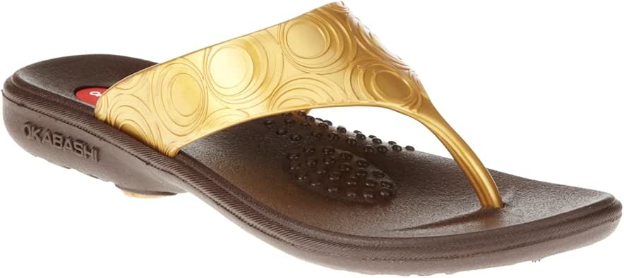 Amazon.com | Okabashi Pacific Flip Flop Sandals, Brown/Gold, 5.5-6.5 M/B | Flip-Flops