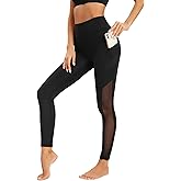 YUDESEN Women Mesh Workout Leggings with Side Pockets Tummy Control Workout Running Leggings High Waist Yoga Pants