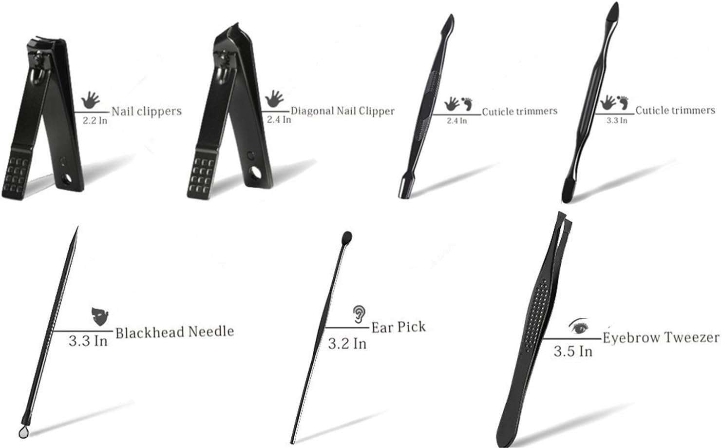 Manicure Pedicure Set Nail Clipper Set -15 Piece Stainless Steel Heavy Duty Nail Care Aids -Fingernail Clippers,Toenail Clippers -Portable Travel & Grooming Kit Tools -Deluxe (Black&Red): Health & Personal Care