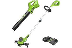 Greenworks 24V 12" Cordless String Trimmer and Blower Combo Kit, 2Ah USB Battery and Charger Included