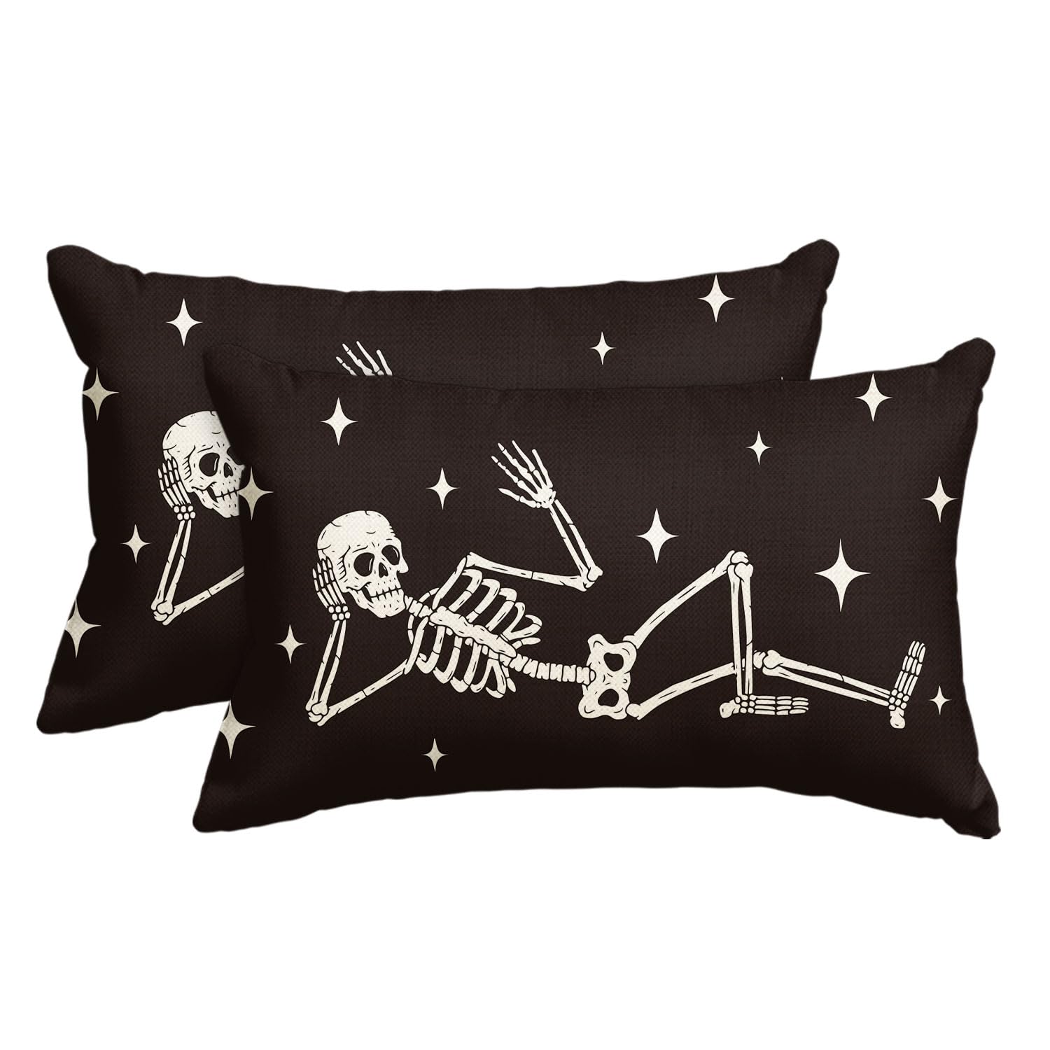 Photo 1 of AVOIN colorlife Halloween Cool Skull Throw Pillow Covers, 12 x 20 Inch Skeleton Holiday Farmhouse Cushion Case Decoration for Sofa Couch Set of 2