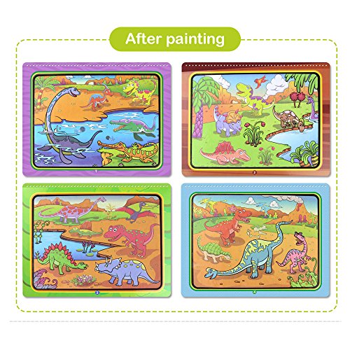 Jenilily Magic Water Drawing Book Coloring Book Doodle with Magic Pen Painting Board for Children Education Drawing Toy (E Dinosaur World)