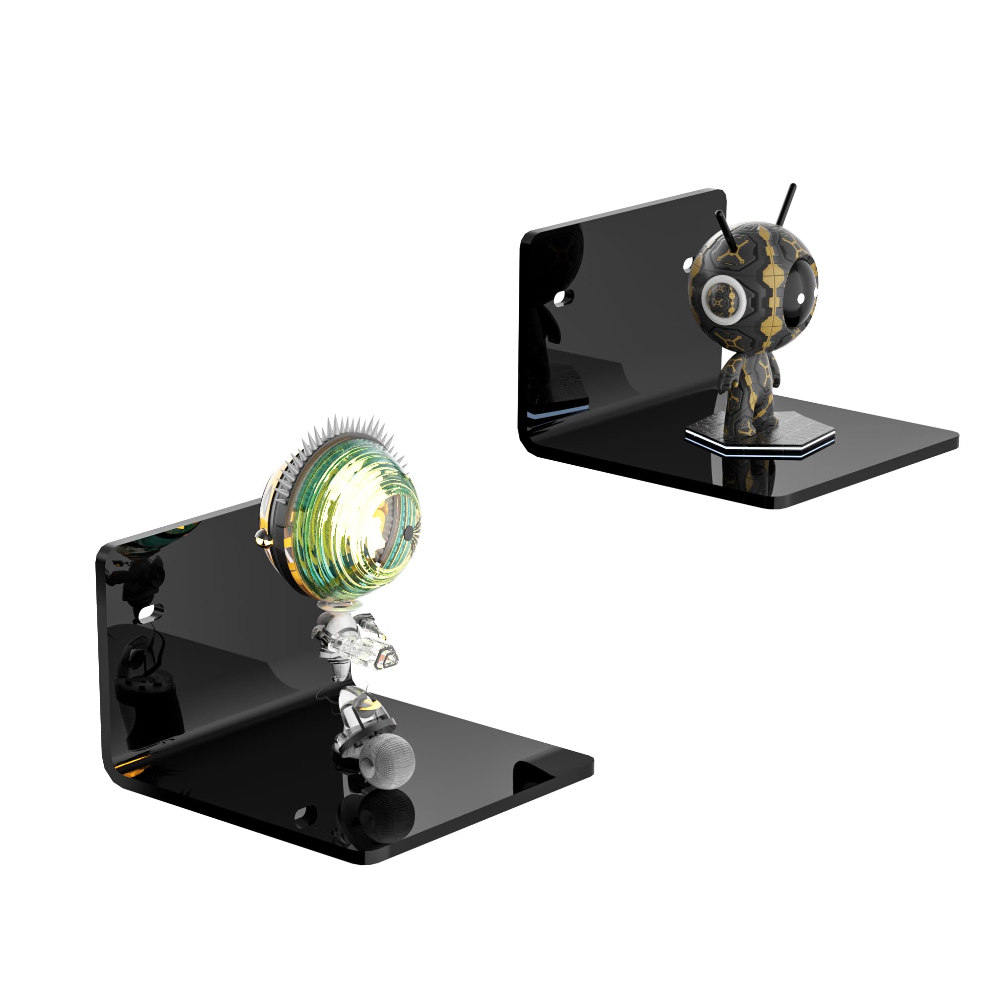 Sezanrpt 4 Inches Black Small Wall Shelves Set of 2, Acrylic Wall Organizer Shelf Display Shelves for Bedroom, Gaming Room, Living Room, Bathroom, Office, 2 Pack