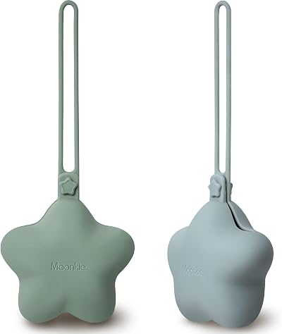 Moonkie 2 Pack Silicone Dummy Case Pacifier Holder Sage Pearl Blue
