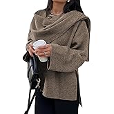 Antinson Womens Oversized Scarf Jacket Wool Blend Coat Long Sleeve Button Wool Coats Overcoats(-Brown-S)