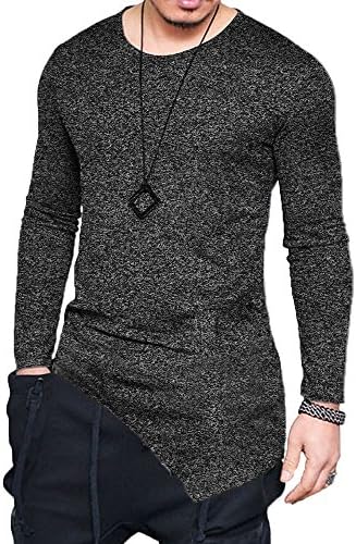 JXEWW Spring Men Hip Hop Asymmetric Hem Blouse SWAG T Shirt Long Sleeves O Neck Side Pocket (XL, Gray)