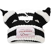 Striped Cat Ear Beanie Soft Knit Winter Hat for Women Men Y2K Punk Aesthetic Skull Cap