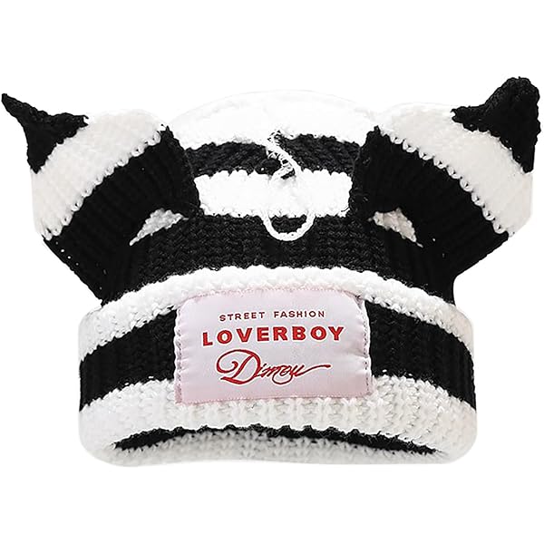 Cat Ear Beanie Y2K Cute Knit Hat with Ears Warm Crochet Hat Skull