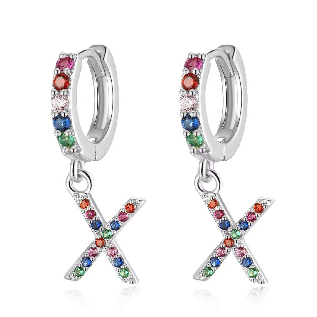 Qings Initial Drop Earrings, X Initial Earrings S925 Earrings Dangle Earrings Pendants Colorful Hoop Earrings Personalized Gifts for Women Girls Letter Earrings