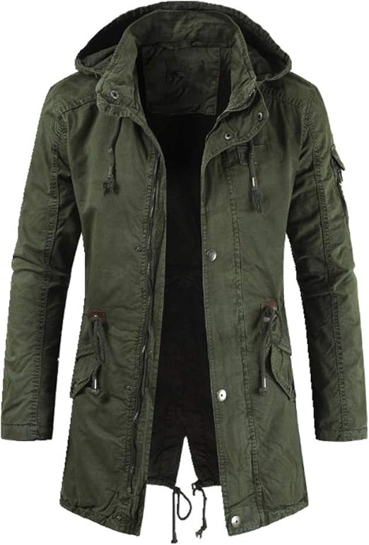 Men's mid length jacket jacket stand collar hooded windbreaker in