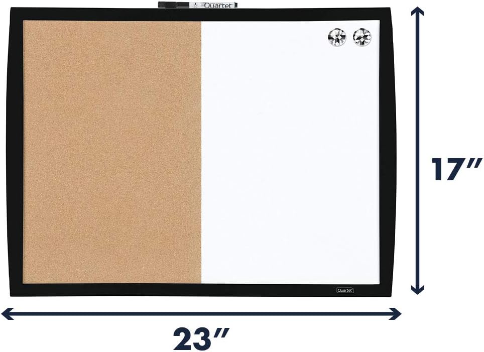 Quartet Combination Magnetic Whiteboard & Corkboard, 17" x 23", Combo White Board & Cork Board, Curved Frame, Perfect for Office & Home Decor, Home School Message Board, Black (41723-BK) : Office Products
