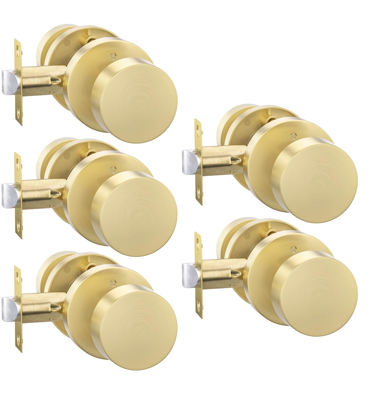 Photo 1 of goldenwarm Gold Door Knobs Interior, Heavy Duty Zinc-Alloy Privacy Brushed Gold Interior Door Knobs, Brushed Brass Indoor Doorknobs for Bedroom, Bathroom (5 Pack)