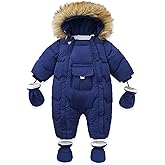 ZYXKTA Baby Snowsuit Toddler Winter Unisex Romper Infant Girls Boys Solid Hooded Jumpsuit with Gloves Footie Down Coat Jacket